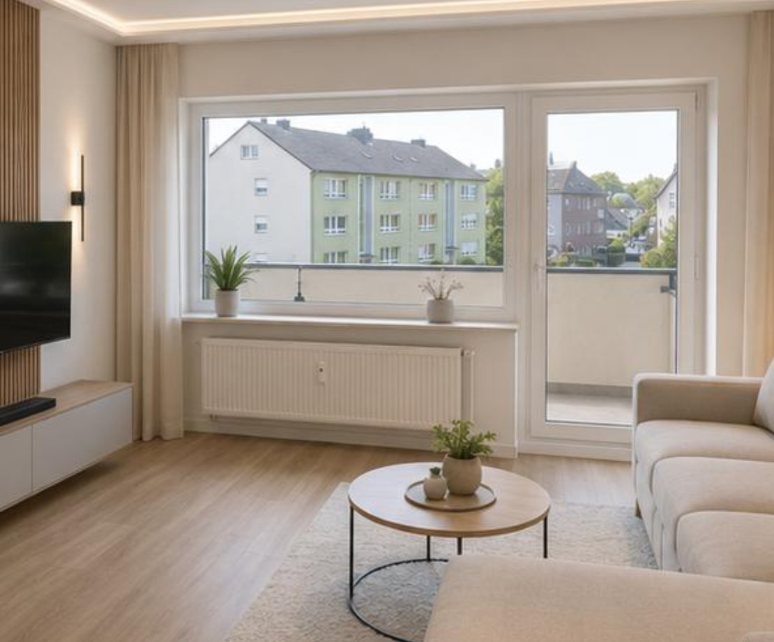 Helles Wohnzimmer mit Balkonzugang